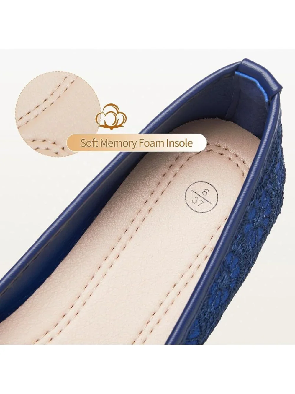Women' Blue Pointed Toe Ballet Flats Bow Slip-On Comfortable Dress Shoes
